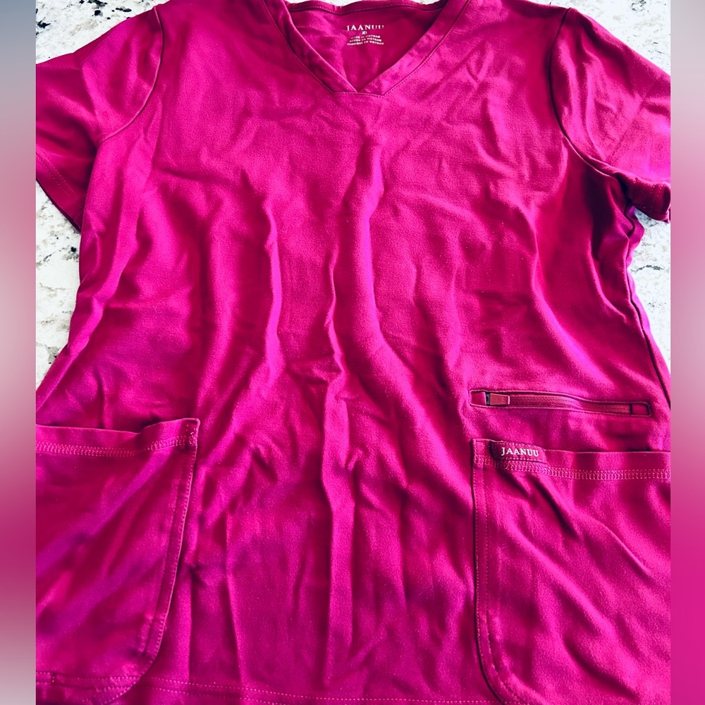 Jaanuu Fuchsia V-Neck Scrub Top